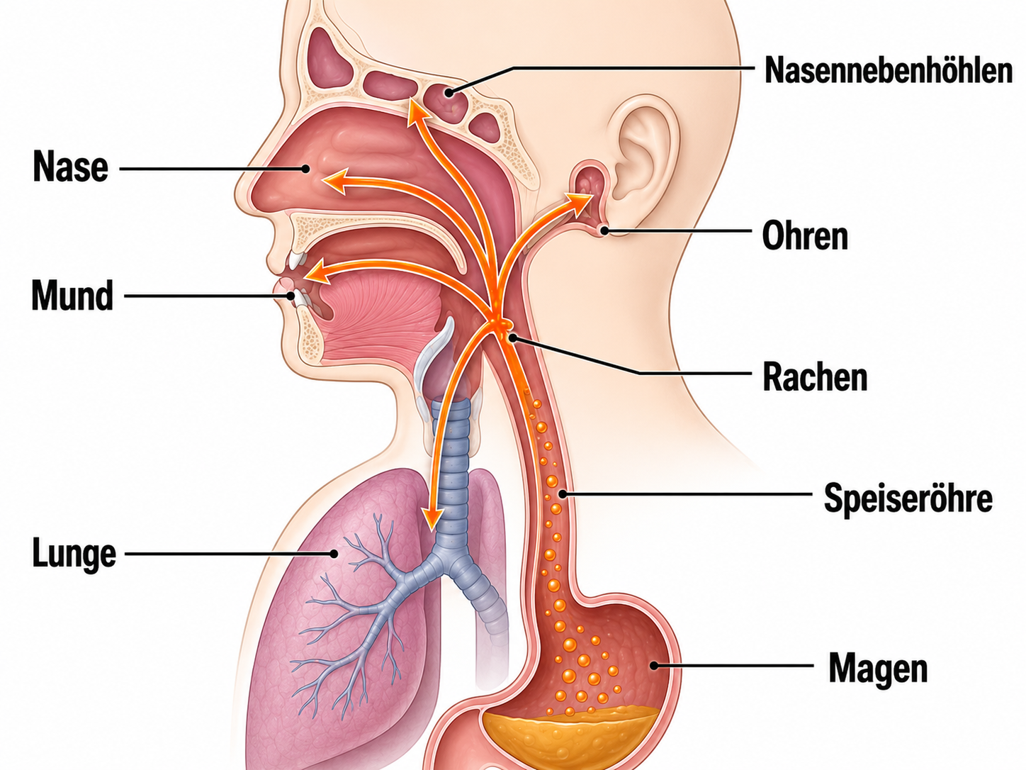 Wie gasförmiger Reflux verschiedene Bereiche des Körpers erreicht